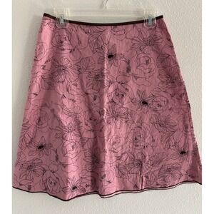 Vintage A-Line Skirt Womens Medium Pink Brown Knee Length Floral‎ Y2K Coquette